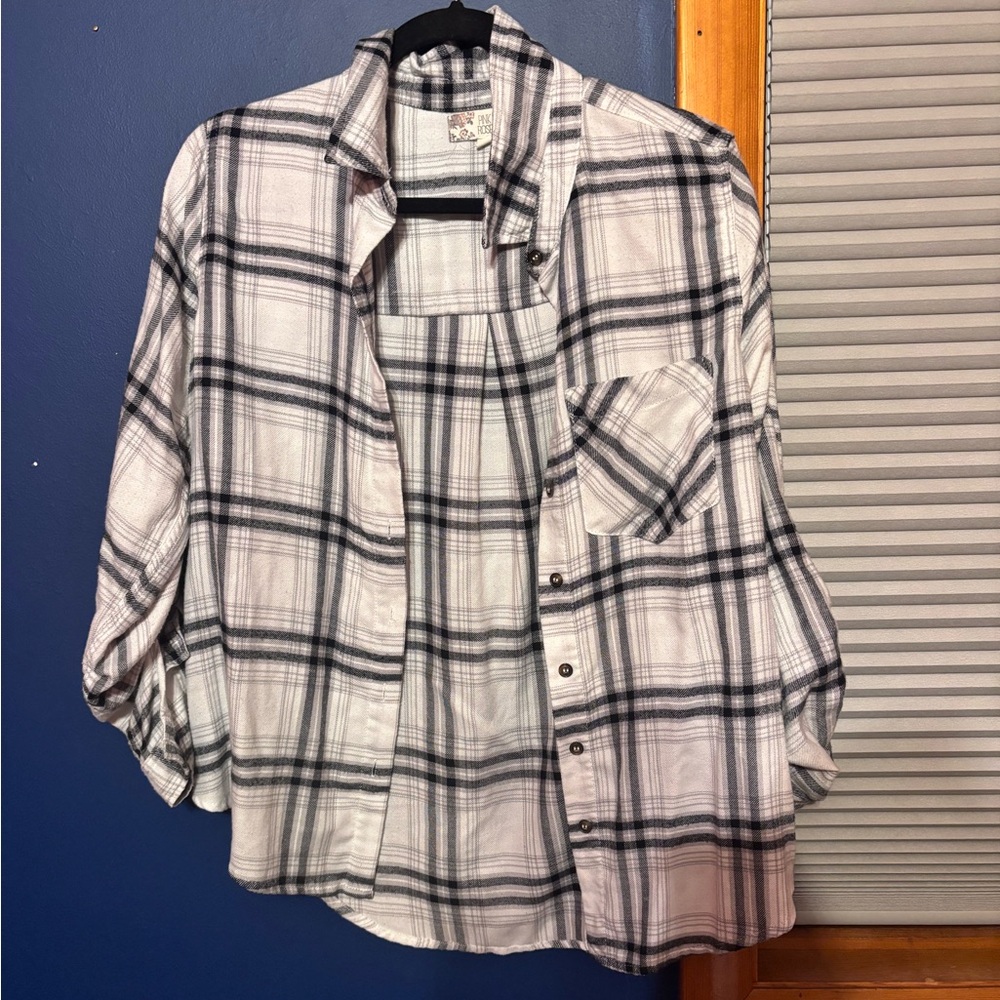 Pink Rose Black & White Button Down Flannel